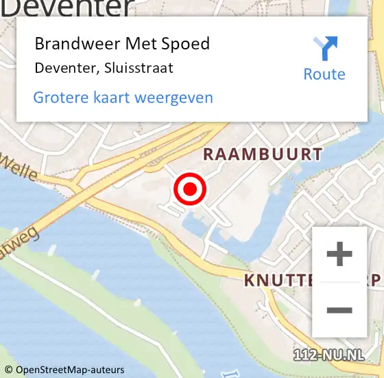 Locatie op kaart van de 112 melding: Brandweer Met Spoed Naar Deventer, Sluisstraat op 16 februari 2018 07:45