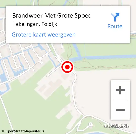 Locatie op kaart van de 112 melding: Brandweer Met Grote Spoed Naar Hekelingen, Toldijk op 16 februari 2018 07:47
