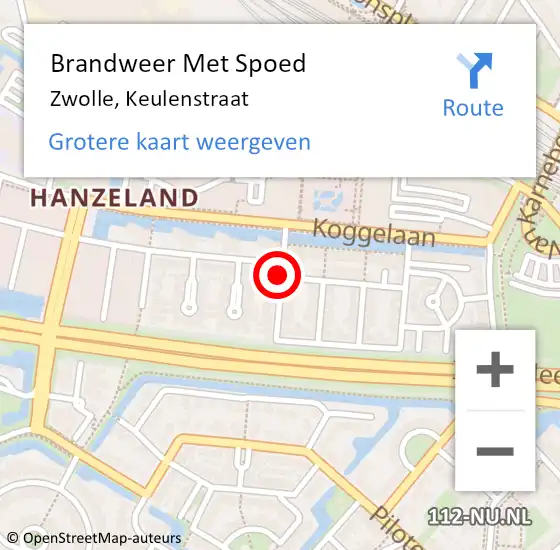 Locatie op kaart van de 112 melding: Brandweer Met Spoed Naar Zwolle, Keulenstraat op 16 februari 2018 08:41