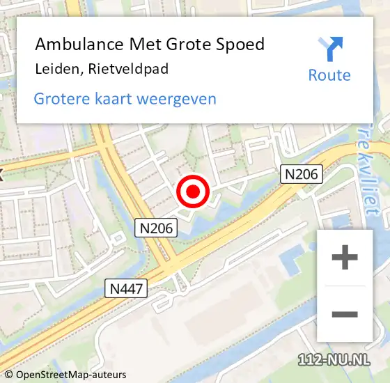 Locatie op kaart van de 112 melding: Ambulance Met Grote Spoed Naar Leiden, Rietveldpad op 16 februari 2018 08:42