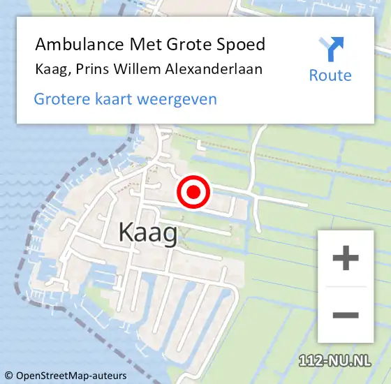 Locatie op kaart van de 112 melding: Ambulance Met Grote Spoed Naar Kaag, Prins Willem Alexanderlaan op 16 februari 2018 08:44