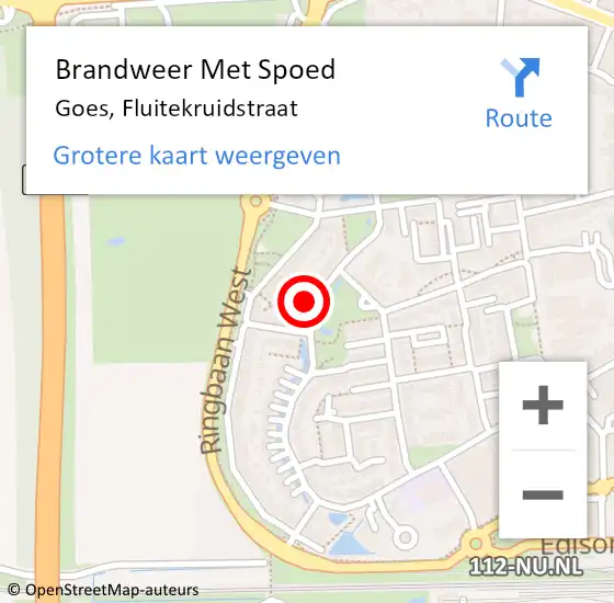 Locatie op kaart van de 112 melding: Brandweer Met Spoed Naar Goes, Fluitekruidstraat op 16 februari 2014 12:46