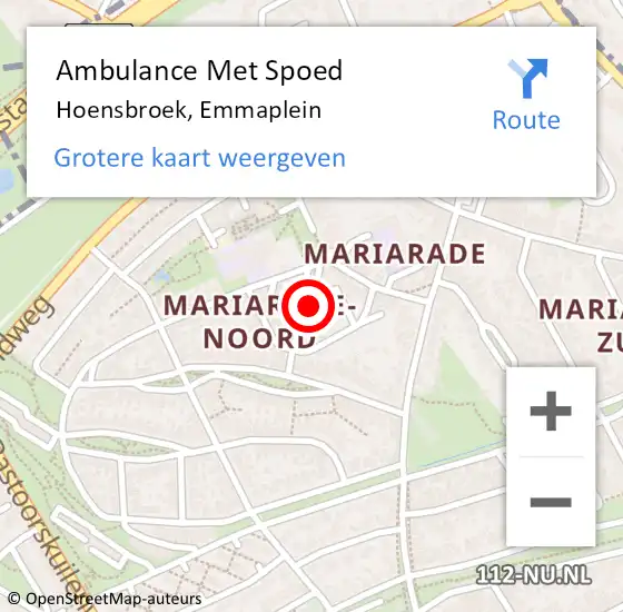 Locatie op kaart van de 112 melding: Ambulance Met Spoed Naar Hoensbroek, Emmaplein op 16 februari 2014 12:58