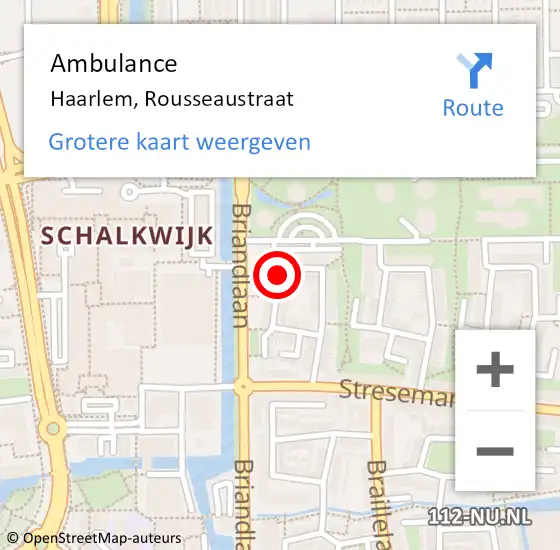 Locatie op kaart van de 112 melding: Ambulance Haarlem, Rousseaustraat op 16 februari 2018 11:26