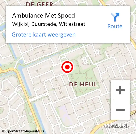 Locatie op kaart van de 112 melding: Ambulance Met Spoed Naar Wijk bij Duurstede, Witlastraat op 16 februari 2018 11:27