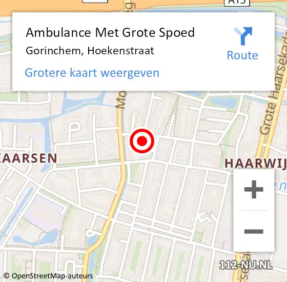 Locatie op kaart van de 112 melding: Ambulance Met Grote Spoed Naar Gorinchem, Hoekenstraat op 16 februari 2018 11:37