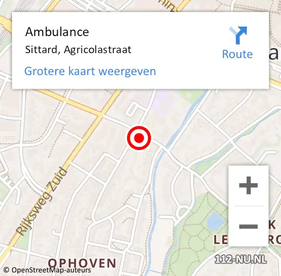 Locatie op kaart van de 112 melding: Ambulance Sittard, Agricolastraat op 16 februari 2018 12:30