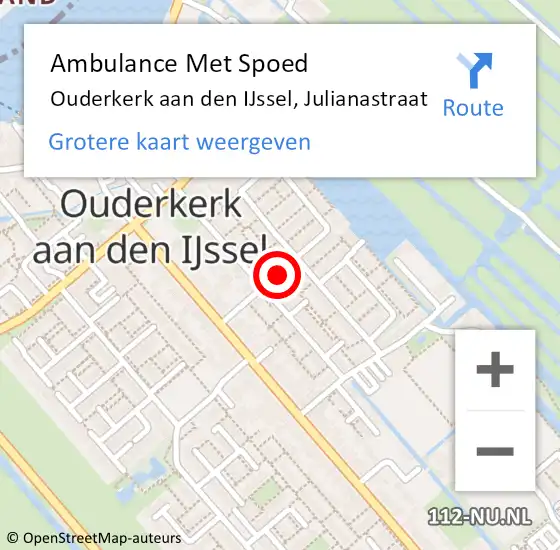 Locatie op kaart van de 112 melding: Ambulance Met Spoed Naar Ouderkerk aan den IJssel, Julianastraat op 16 februari 2018 13:02