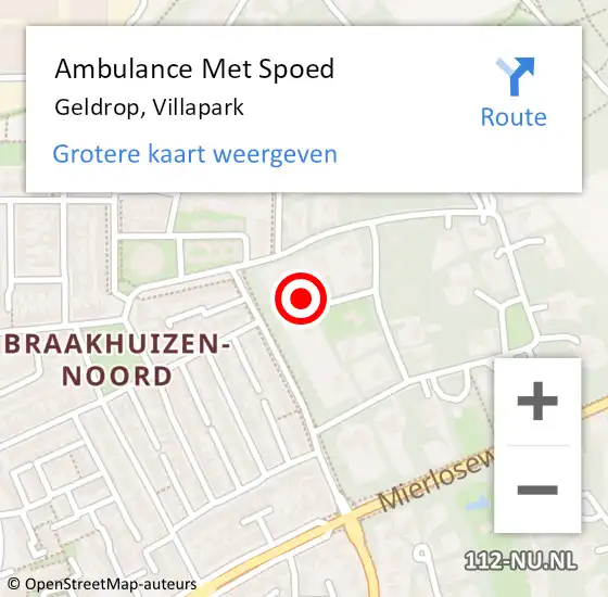 Locatie op kaart van de 112 melding: Ambulance Met Spoed Naar Geldrop, Villapark op 16 februari 2018 13:20