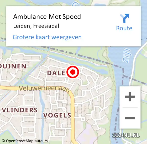 Locatie op kaart van de 112 melding: Ambulance Met Spoed Naar Leiden, Freesiadal op 16 februari 2018 13:38