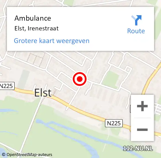 Locatie op kaart van de 112 melding: Ambulance Elst, Irenestraat op 16 februari 2018 13:44