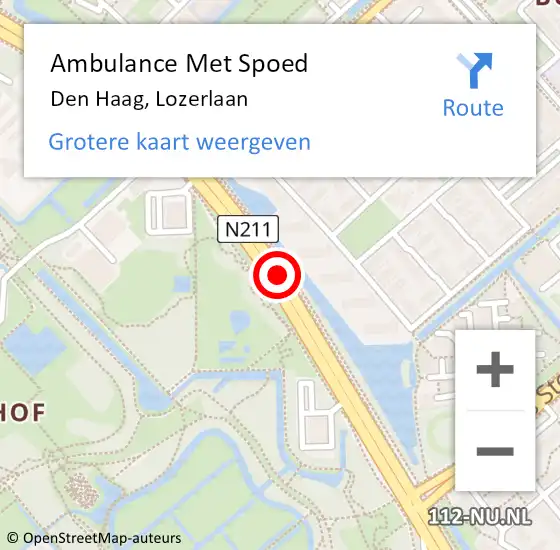 Locatie op kaart van de 112 melding: Ambulance Met Spoed Naar Den Haag, Lozerlaan op 16 februari 2018 15:05