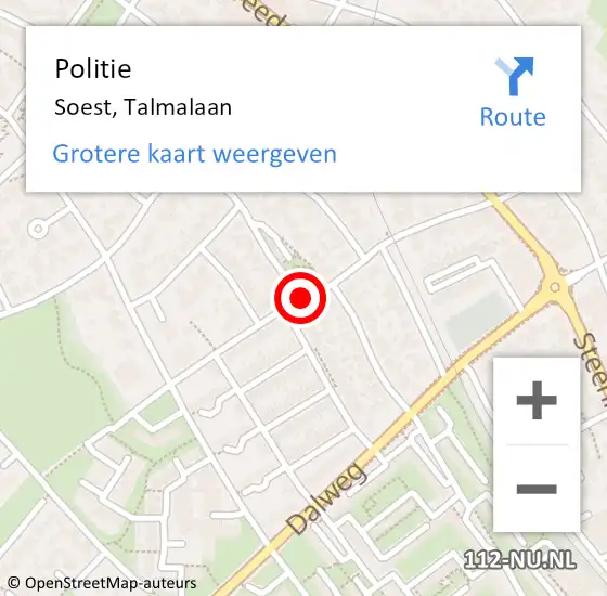 Locatie op kaart van de 112 melding: Politie Soest, Talmalaan op 16 februari 2018 15:07