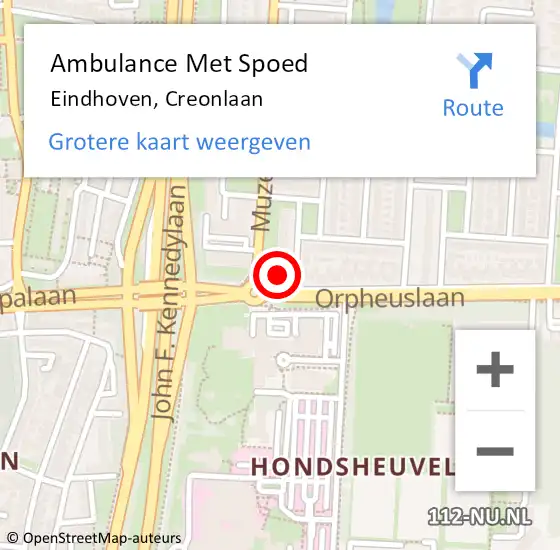 Locatie op kaart van de 112 melding: Ambulance Met Spoed Naar Eindhoven, Creonlaan op 16 februari 2018 15:37