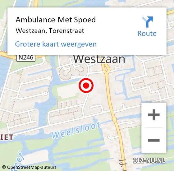 Locatie op kaart van de 112 melding: Ambulance Met Spoed Naar Westzaan, Torenstraat op 16 februari 2018 16:01