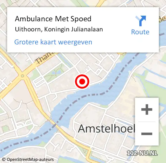 Locatie op kaart van de 112 melding: Ambulance Met Spoed Naar Uithoorn, Koningin Julianalaan op 16 februari 2018 16:45
