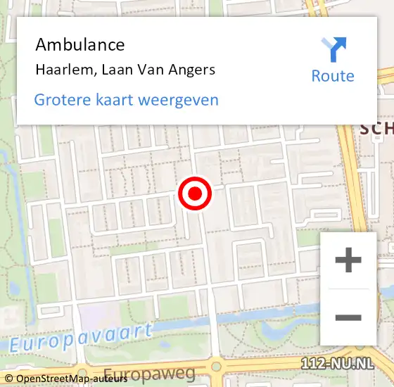 Locatie op kaart van de 112 melding: Ambulance Haarlem, Laan Van Angers op 16 februari 2018 16:49
