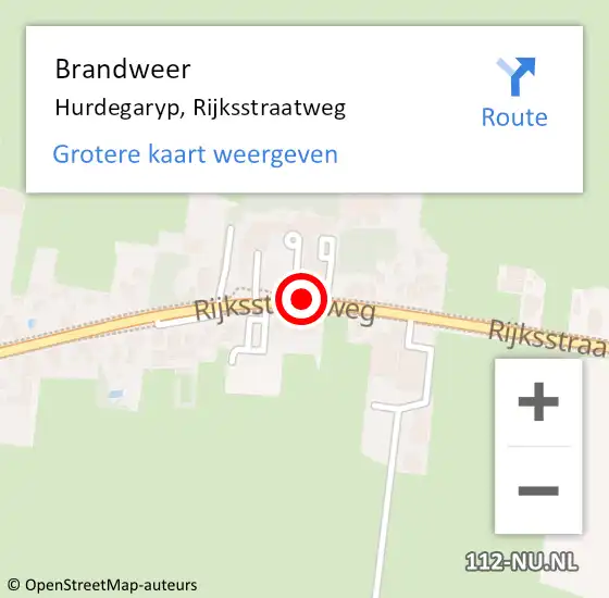Locatie op kaart van de 112 melding: Brandweer Hurdegaryp, Rijksstraatweg op 16 februari 2018 17:18