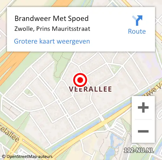 Locatie op kaart van de 112 melding: Brandweer Met Spoed Naar Zwolle, Prins Mauritsstraat op 16 februari 2018 18:03