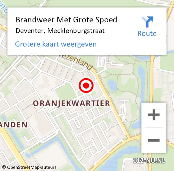 Locatie op kaart van de 112 melding: Brandweer Met Grote Spoed Naar Deventer, Mecklenburgstraat op 16 februari 2018 18:10