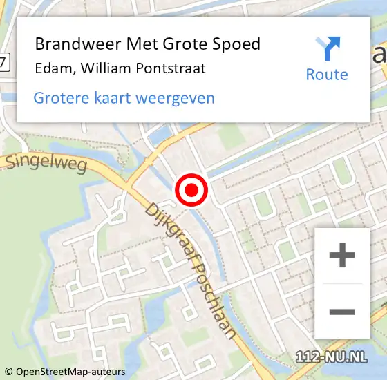 Locatie op kaart van de 112 melding: Brandweer Met Grote Spoed Naar Edam, William Pontstraat op 16 februari 2014 13:56