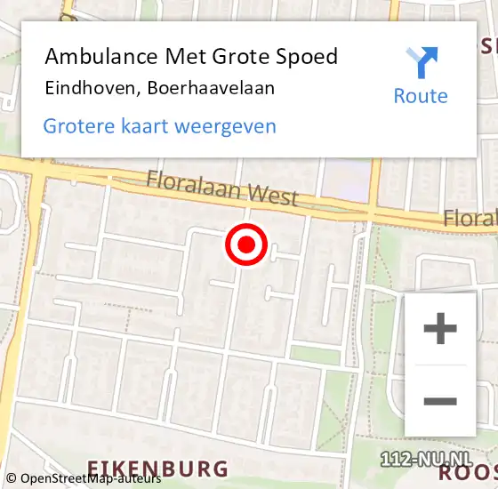 Locatie op kaart van de 112 melding: Ambulance Met Grote Spoed Naar Eindhoven, Boerhaavelaan op 16 februari 2018 19:53