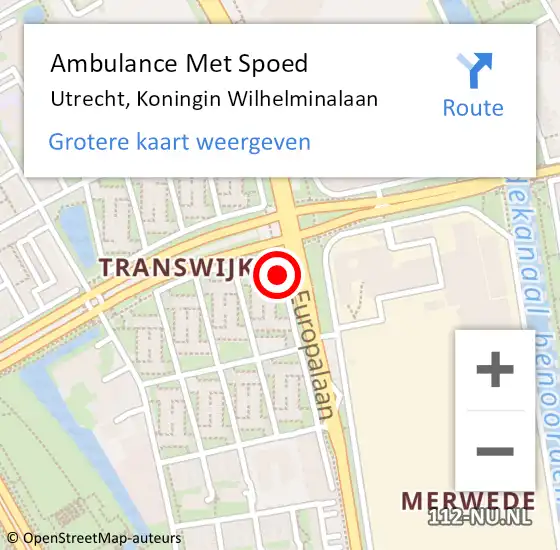 Locatie op kaart van de 112 melding: Ambulance Met Spoed Naar Utrecht, Koningin Wilhelminalaan op 16 februari 2018 20:30