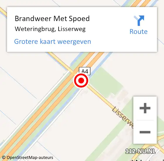 Locatie op kaart van de 112 melding: Brandweer Met Spoed Naar Weteringbrug, Lisserweg op 16 februari 2018 21:02