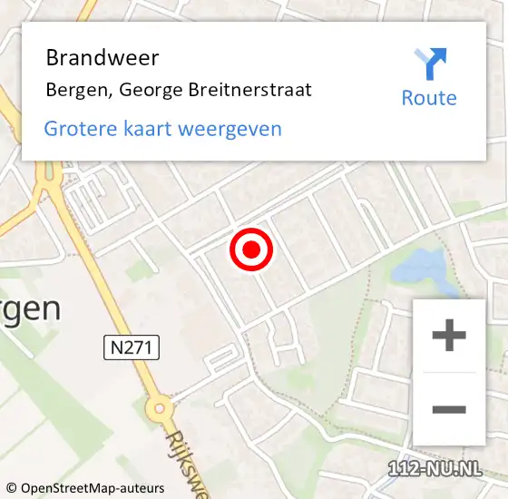 Locatie op kaart van de 112 melding: Brandweer Bergen, George Breitnerstraat op 16 februari 2018 22:25