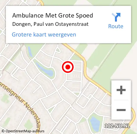 Locatie op kaart van de 112 melding: Ambulance Met Grote Spoed Naar Dongen, Paul van Ostayenstraat op 16 februari 2018 22:51