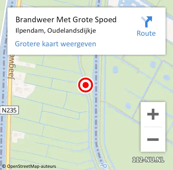 Locatie op kaart van de 112 melding: Brandweer Met Grote Spoed Naar Ilpendam, Oudelandsdijkje op 16 februari 2018 22:53