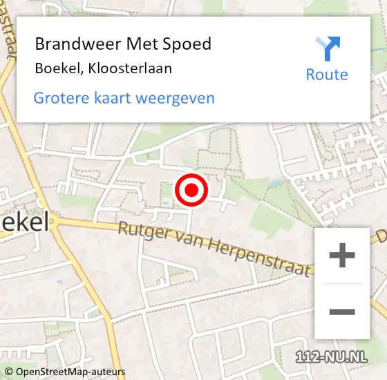 Locatie op kaart van de 112 melding: Brandweer Met Spoed Naar Boekel, Kloosterlaan op 16 februari 2018 23:05