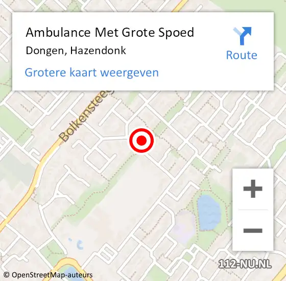 Locatie op kaart van de 112 melding: Ambulance Met Grote Spoed Naar Dongen, Hazendonk op 16 februari 2018 23:18