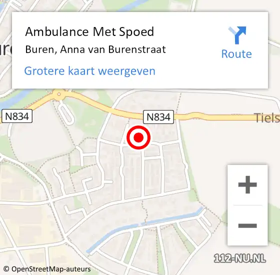 Locatie op kaart van de 112 melding: Ambulance Met Spoed Naar Buren, Anna van Burenstraat op 16 februari 2018 23:46