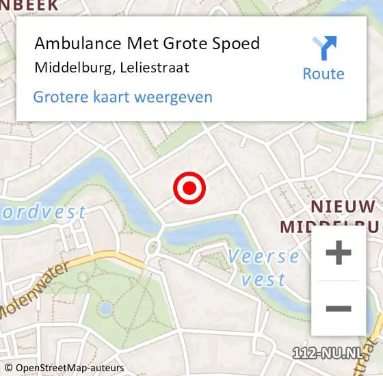 Locatie op kaart van de 112 melding: Ambulance Met Grote Spoed Naar Middelburg, Leliestraat op 16 februari 2014 14:25