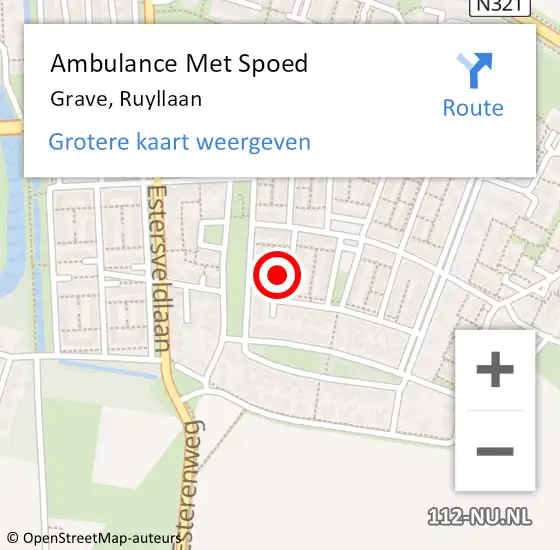 Locatie op kaart van de 112 melding: Ambulance Met Spoed Naar Grave, Ruyllaan op 17 februari 2018 01:43