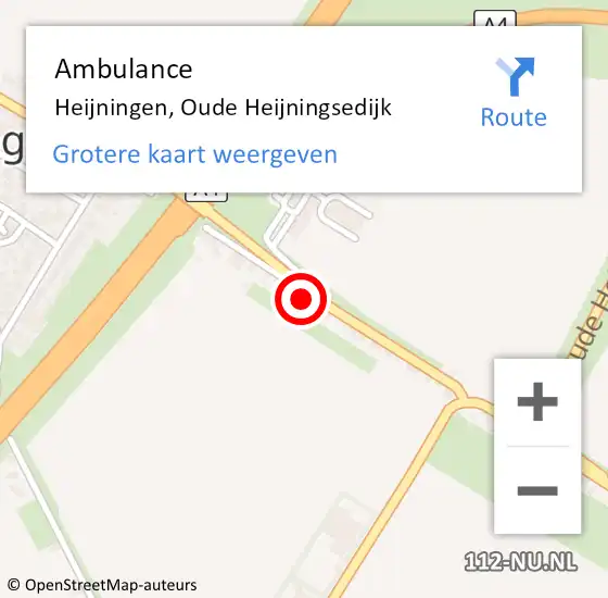 Locatie op kaart van de 112 melding: Ambulance Heijningen, Oude Heijningsedijk op 16 februari 2014 14:41