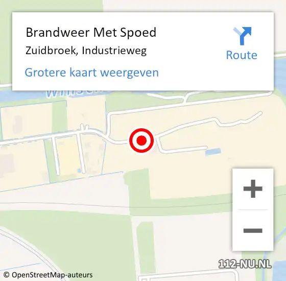 Locatie op kaart van de 112 melding: Brandweer Met Spoed Naar Zuidbroek, Industrieweg op 17 februari 2018 07:54