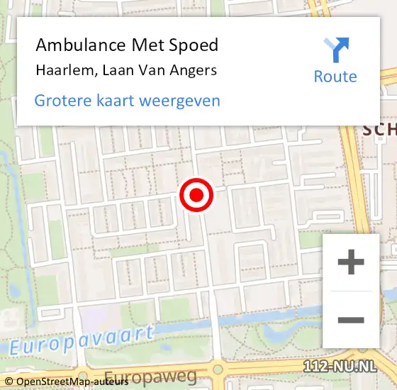 Locatie op kaart van de 112 melding: Ambulance Met Spoed Naar Haarlem, Laan Van Angers op 17 februari 2018 08:30
