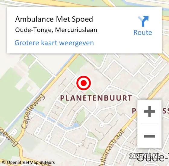 Locatie op kaart van de 112 melding: Ambulance Met Spoed Naar Oude-Tonge, Mercuriuslaan op 17 februari 2018 08:48