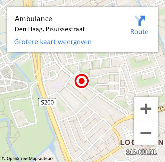 Locatie op kaart van de 112 melding: Ambulance Den Haag, Pisuissestraat op 17 februari 2018 09:14