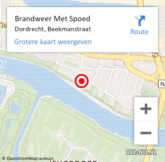 Locatie op kaart van de 112 melding: Brandweer Met Spoed Naar Dordrecht, Beekmanstraat op 17 februari 2018 09:19