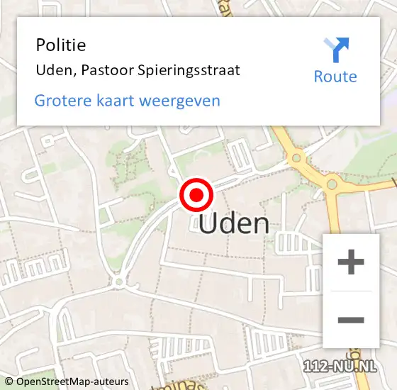 Locatie op kaart van de 112 melding: Politie Uden, Pastoor Spieringsstraat op 17 februari 2018 11:20