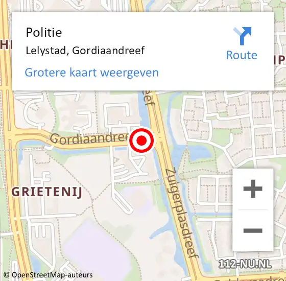 Locatie op kaart van de 112 melding: Politie Lelystad, Gordiaandreef op 17 februari 2018 11:35