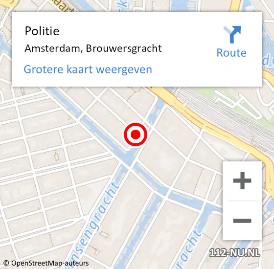Locatie op kaart van de 112 melding: Politie Amsterdam, Brouwersgracht op 17 februari 2018 12:04