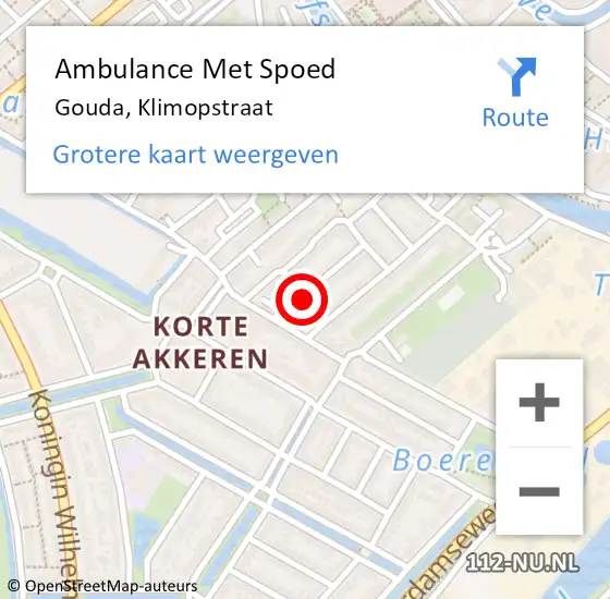 Locatie op kaart van de 112 melding: Ambulance Met Spoed Naar Gouda, Klimopstraat op 17 februari 2018 12:06