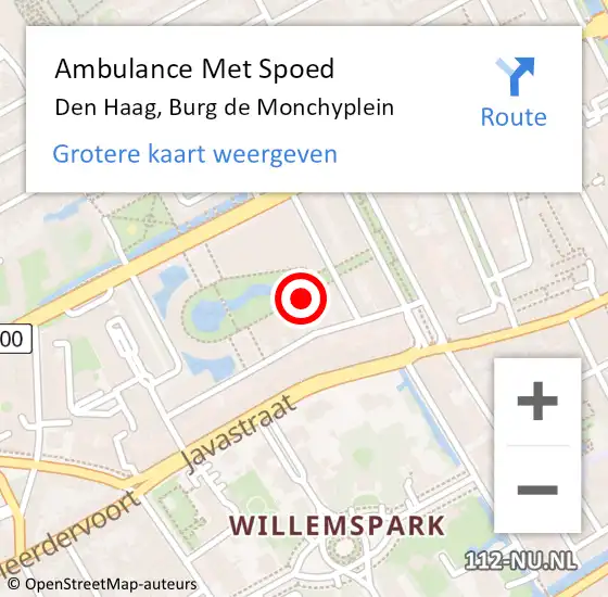 Locatie op kaart van de 112 melding: Ambulance Met Spoed Naar Den Haag, Burg de Monchyplein op 17 februari 2018 12:14