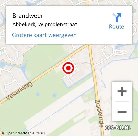 Locatie op kaart van de 112 melding: Brandweer Abbekerk, Wipmolenstraat op 17 februari 2018 12:17