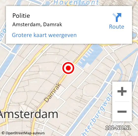 Locatie op kaart van de 112 melding: Politie Amsterdam, Damrak op 17 februari 2018 12:28