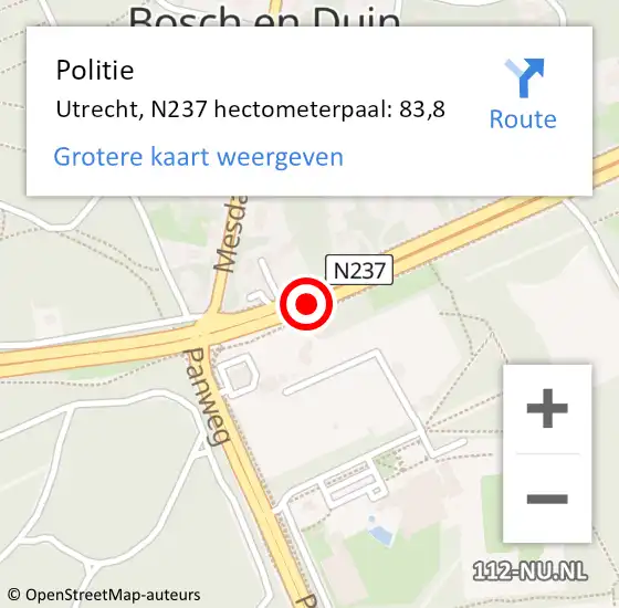 Locatie op kaart van de 112 melding: Politie Utrecht, N237 hectometerpaal: 83,8 op 17 februari 2018 12:51